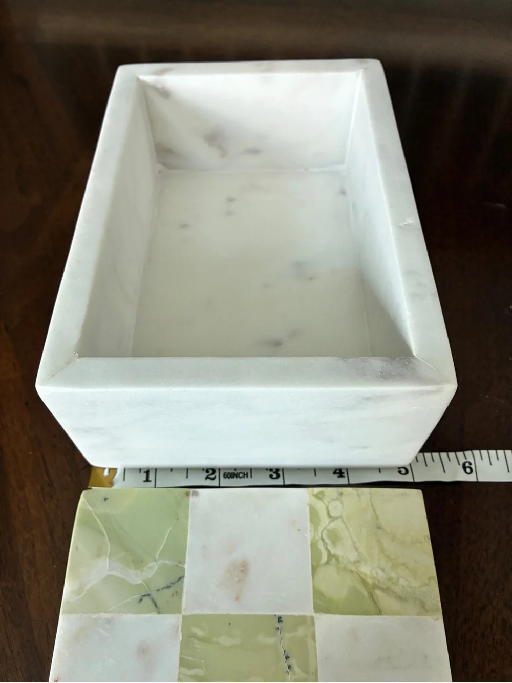 Green Onyx Inlay and White Marble Decorative Trinket Box